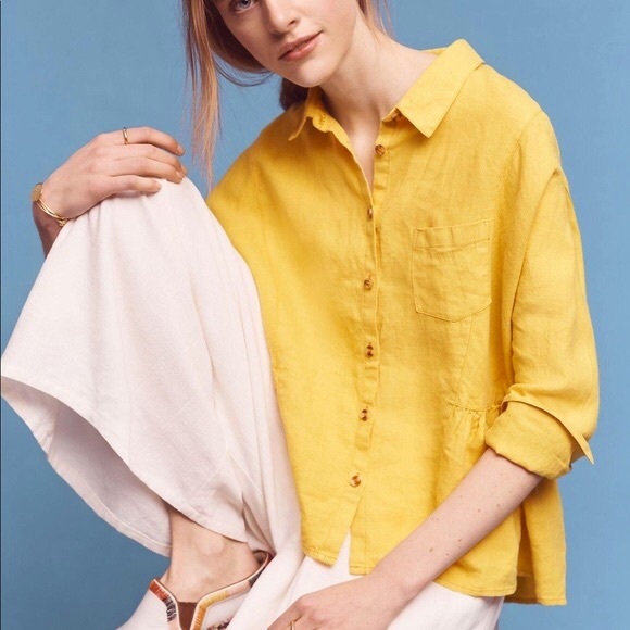 Anthropologie Tops - Anthro Holding Horses McKenzie Linen Shirt Canary
